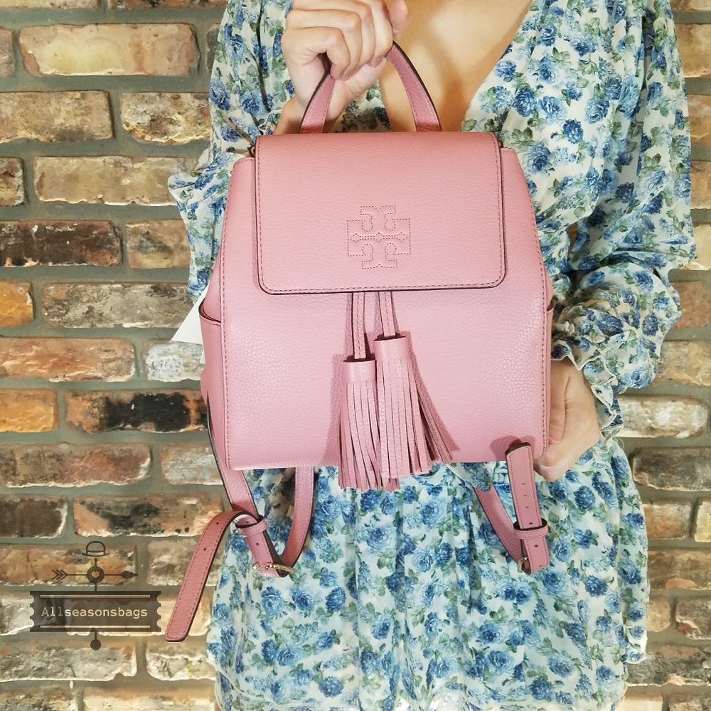 Magnolia Pink Thea Leather Backpack Tory Burch - Picture 2 of 8